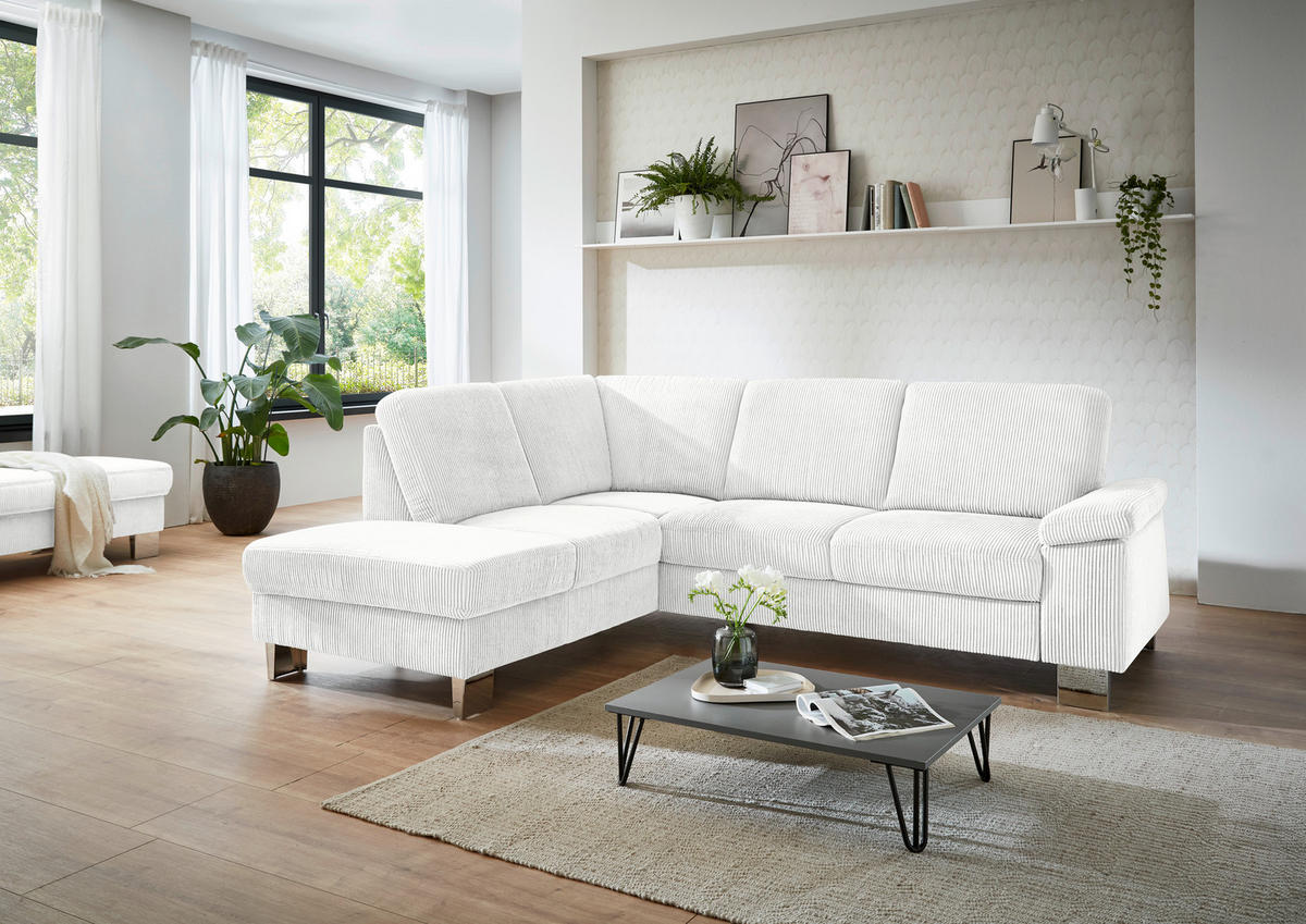 ECKSOFA in Cord Creme  - Edelstahlfarben/Creme, Konventionell, Textil/Metall (200/248cm) - Beldomo System
