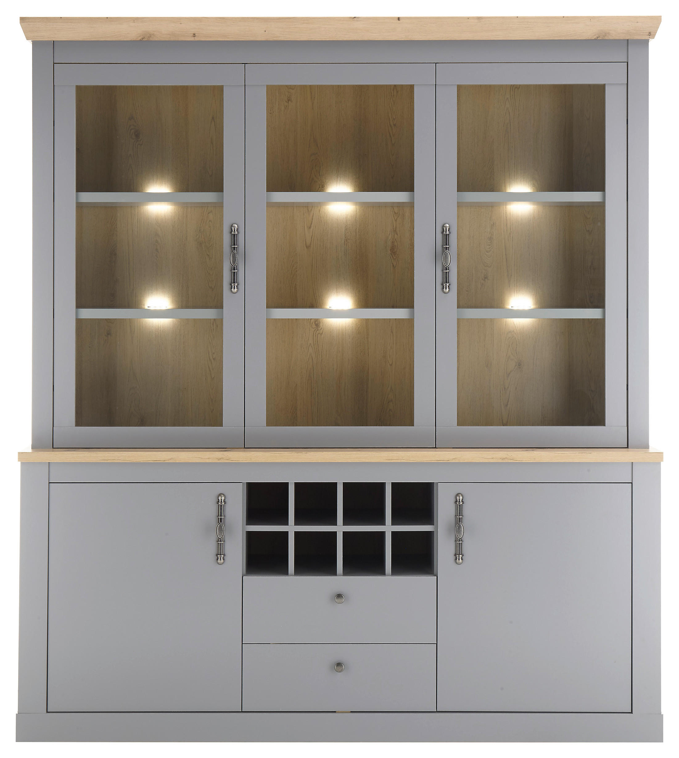 BUFFET 183/206/44 cm  in Eichefarben, Hellgrau  - Eichefarben/Silberfarben, Design, Holzwerkstoff/Metall (183/206/44cm) - MID.YOU