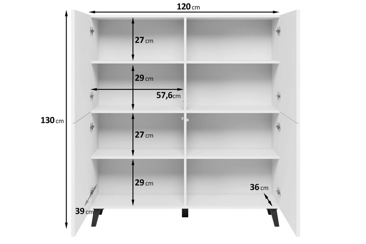 HIGHBOARD  in 120/128/39 cm  - Schwarz/Weiß, Design, Holzwerkstoff/Kunststoff (120/128/39cm) - Livetastic
