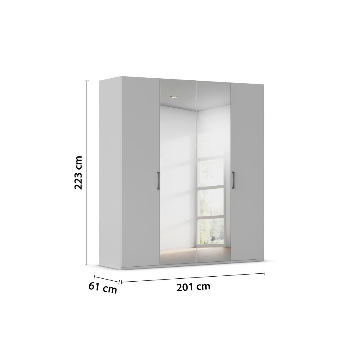 DREHTÜRENSCHRANK 201/223/61 cm,  in Graphitfarben, 4-türig  - Chromfarben/Edelstahlfarben, Basics, Glas/Holzwerkstoff (201/223/61cm) - Novel