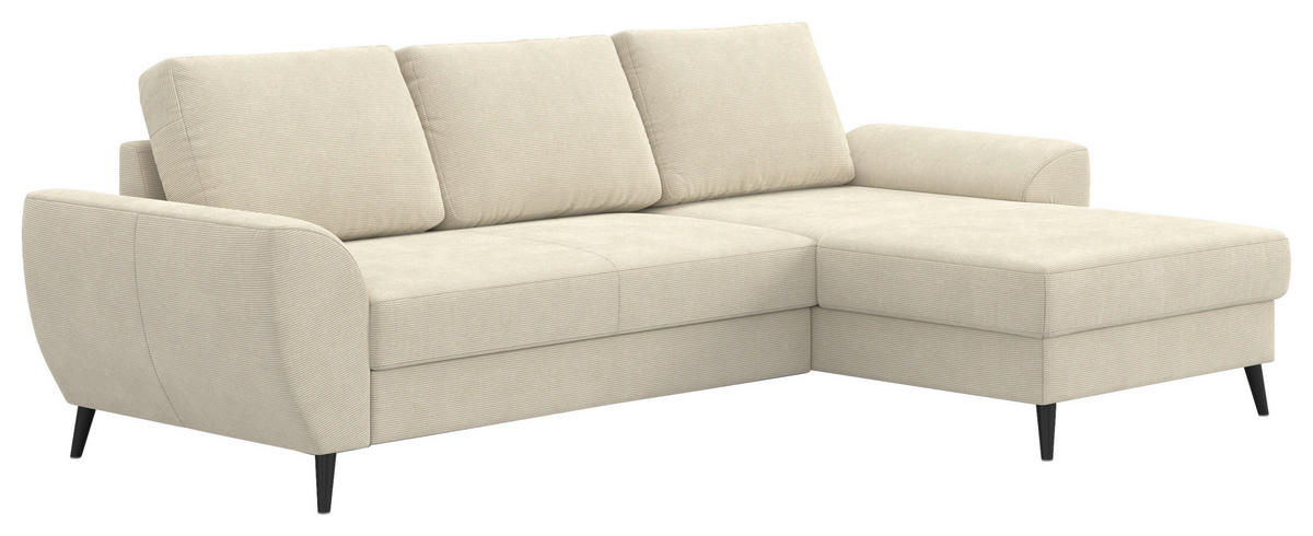 ECKSOFA Cord Beige  - Beige/Schwarz, Trend, Textil/Metall (255/154cm) - MID.YOU