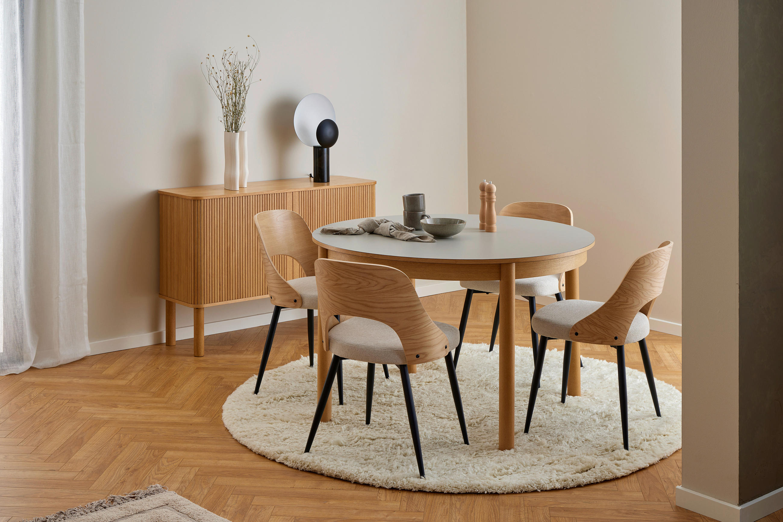 STUHL Flachgewebe Beige  - Eichefarben/Beige, MODERN, Holz/Textil (48/79/53cm) - MID.YOU