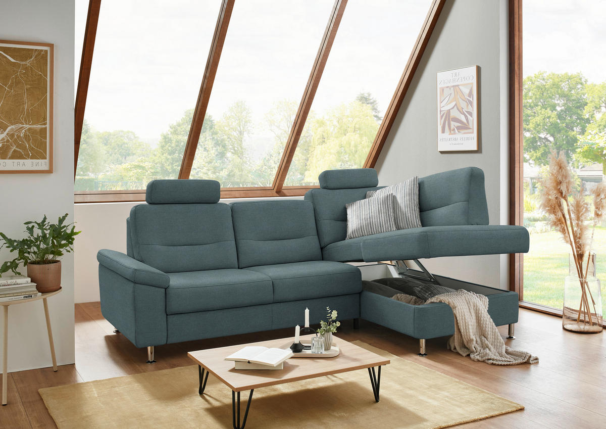 ECKSOFA Flachgewebe Dunkelgrau  - Dunkelgrau/Alufarben, Konventionell, Textil/Metall (244/160cm) - Beldomo Comfort