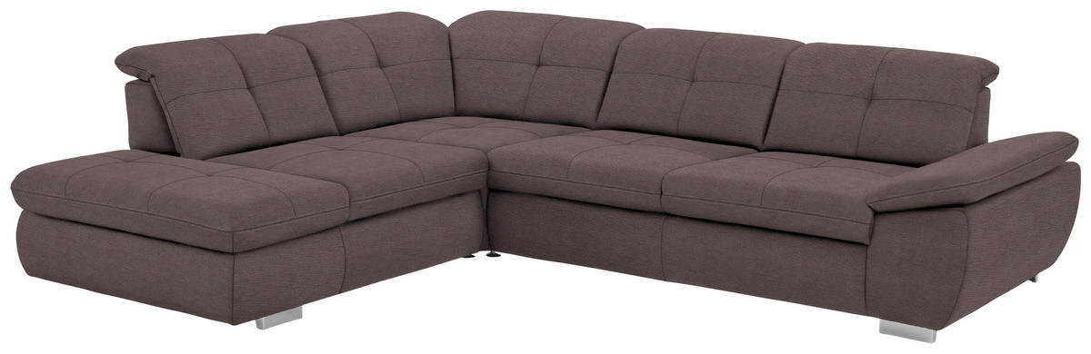 ECKSOFA in Mikrofaser Graubraun  260/318 cm  - Graubraun/Silberfarben, Design, Textil/Metall (260/318cm) - Beldomo Speed