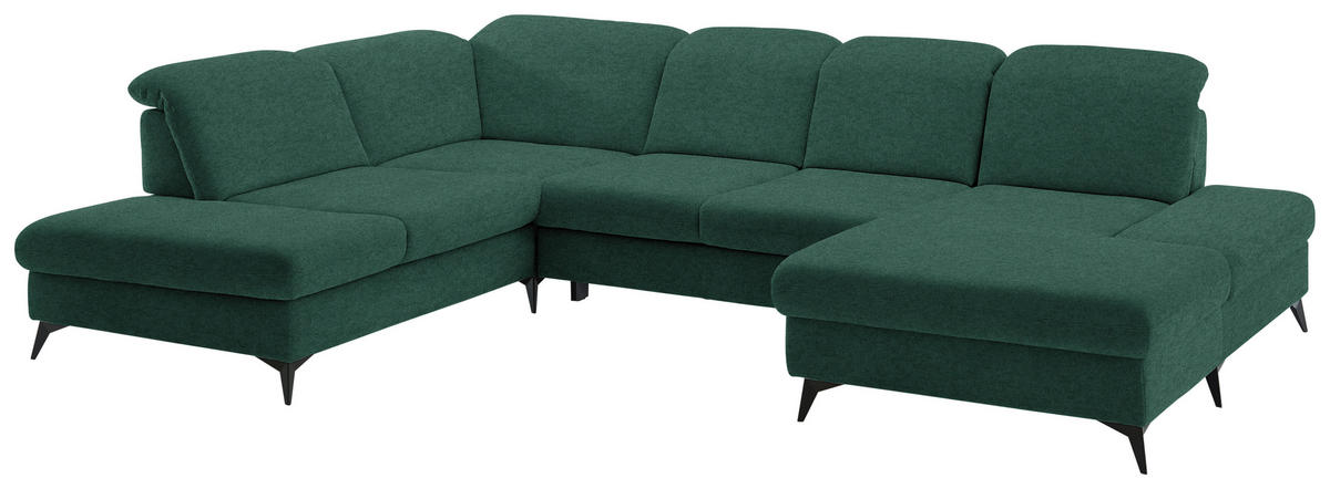 WOHNLANDSCHAFT  in Chenille Waldgrün  - Waldgrün/Schwarz, Design, Textil/Metall (255/364/198cm) - Beldomo Style