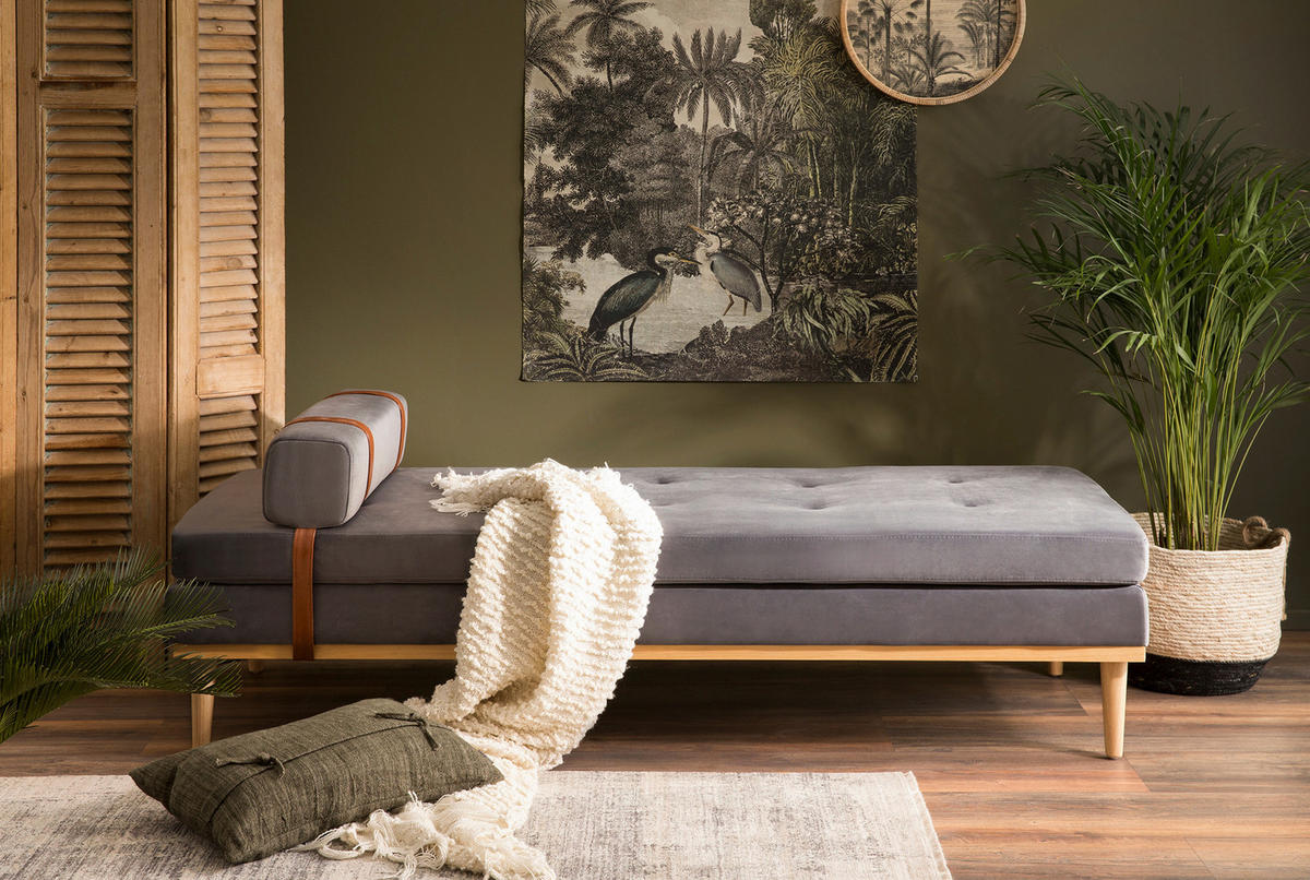 CHAISELONGUE Samt Grau  - Naturfarben/Grau, MODERN, Holz/Textil (180/42/75cm) - Livetastic