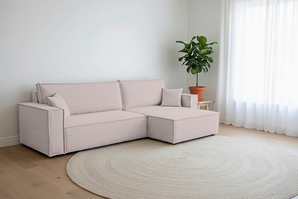 ECKSOFA inkl. Funktionen Hellgrau Cord  - Hellgrau/Schwarz, Design, Textil (267/141cm) - Xora