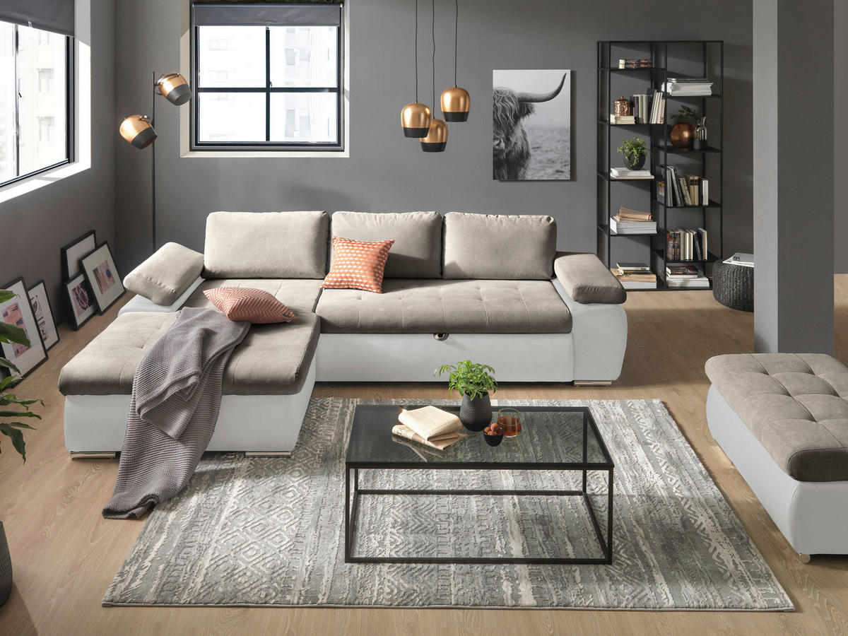 ECKSOFA in Flachgewebe Weiß, Hellbraun  175/271 cm  - Hellbraun/Weiß, Design, Kunststoff/Textil (175/271cm) - Xora