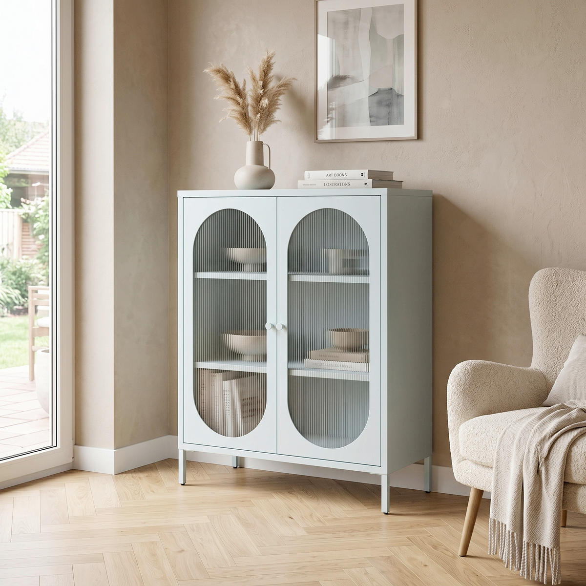 HIGHBOARD Luna 80/102/40 cm  - Blau, Design, Glas/Metall (80/102/40cm) - MID.YOU