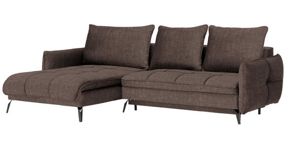 ECKSOFA Dunkelbraun Flachgewebe  - Dunkelbraun/Schwarz, LIFESTYLE, Textil/Metall (180/273cm) - Hom`in