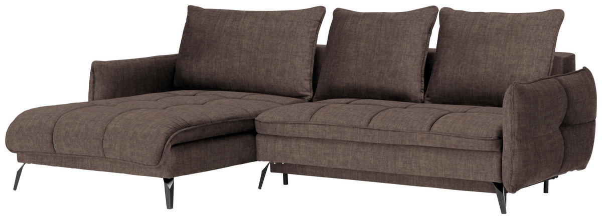 ECKSOFA in Flachgewebe Dunkelbraun  - Dunkelbraun/Schwarz, Lifestyle, Textil/Metall (180/273cm) - Hom`in