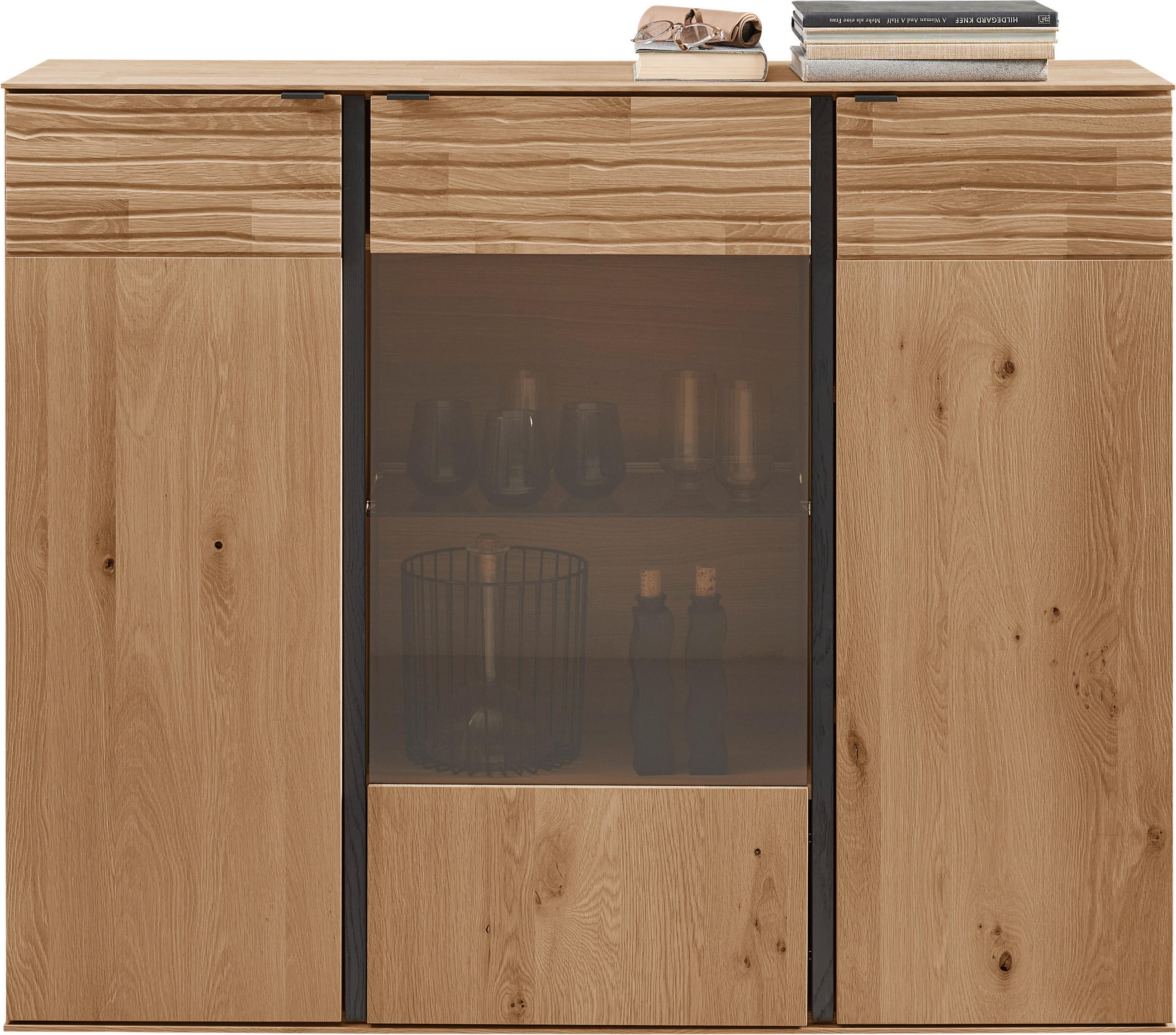 HIGHBOARD Eichefarben  139/114/39 cm  - Eichefarben/Anthrazit, Natur, Glas/Holz (139/114/39cm) - Valnatura
