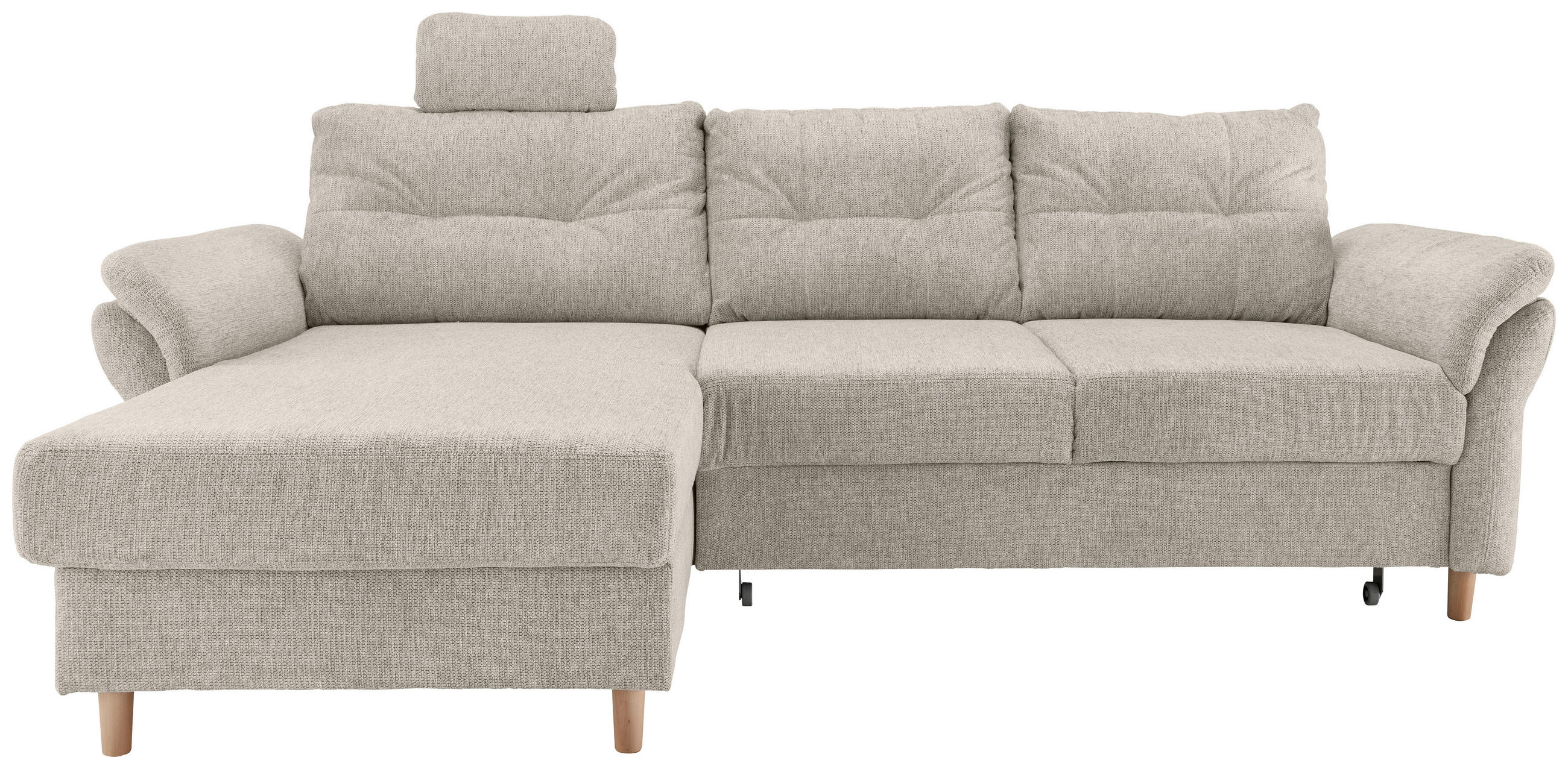 ECKSOFA Beige Chenille Bettkasten, Schlaffunktion, Sitztiefenverstellung, Kopfstütze, Liegefläche im Originalstoff  - Beige/Naturfarben, MODERN, Holz/Textil (176/250cm) - Livetastic