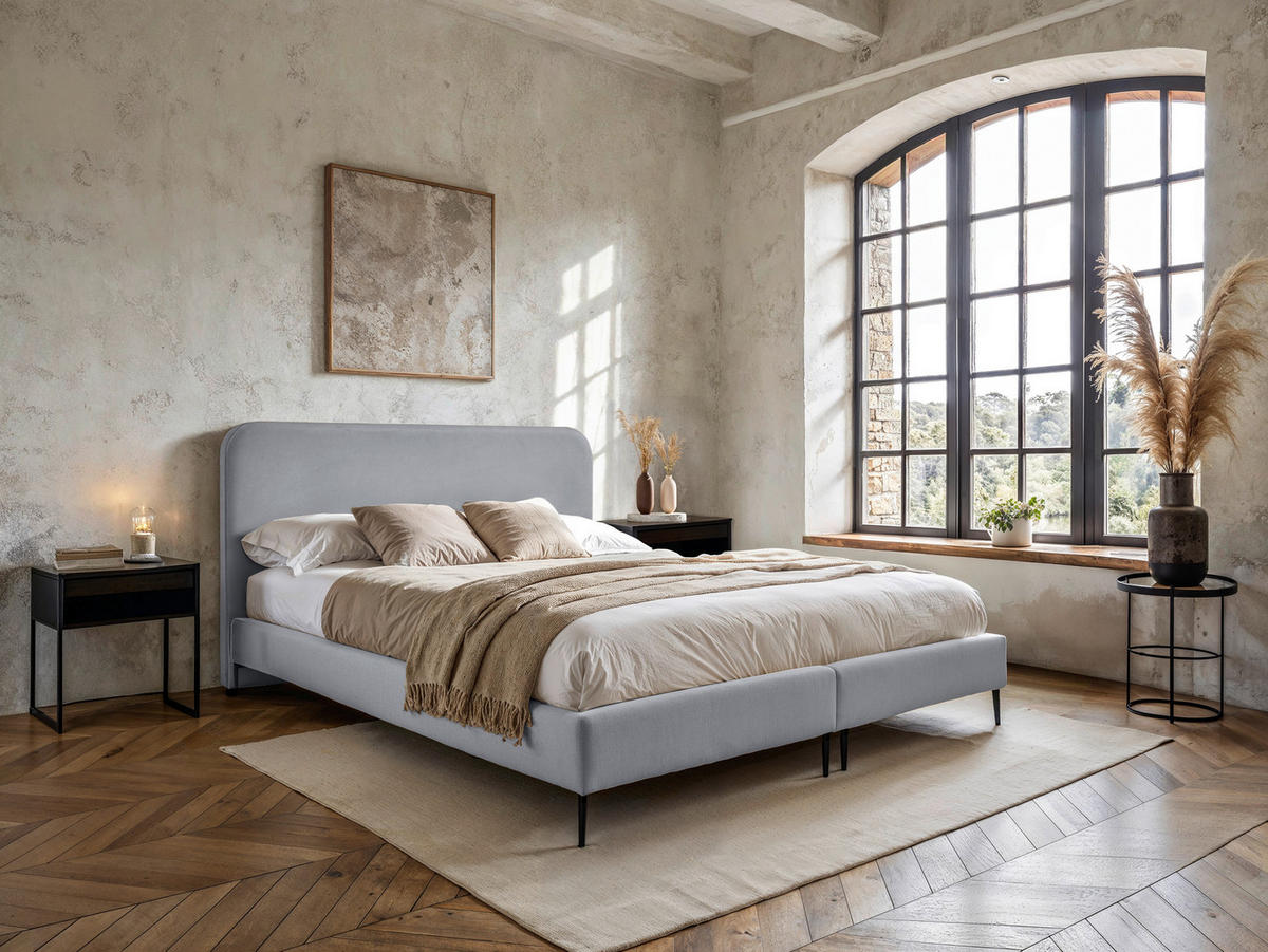 BOXSPRINGBETT 140/200 cm,  in Hellgrau, Matratze, Topper, H2 = mittel  - Hellgrau/Schwarz, MODERN, Holzwerkstoff/Textil (140/200cm) - MID.YOU