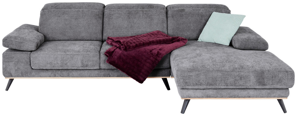 ECKSOFA Struktur Grau  - Schwarz/Grau, Modern, Textil/Metall (283/194cm) - MID.YOU