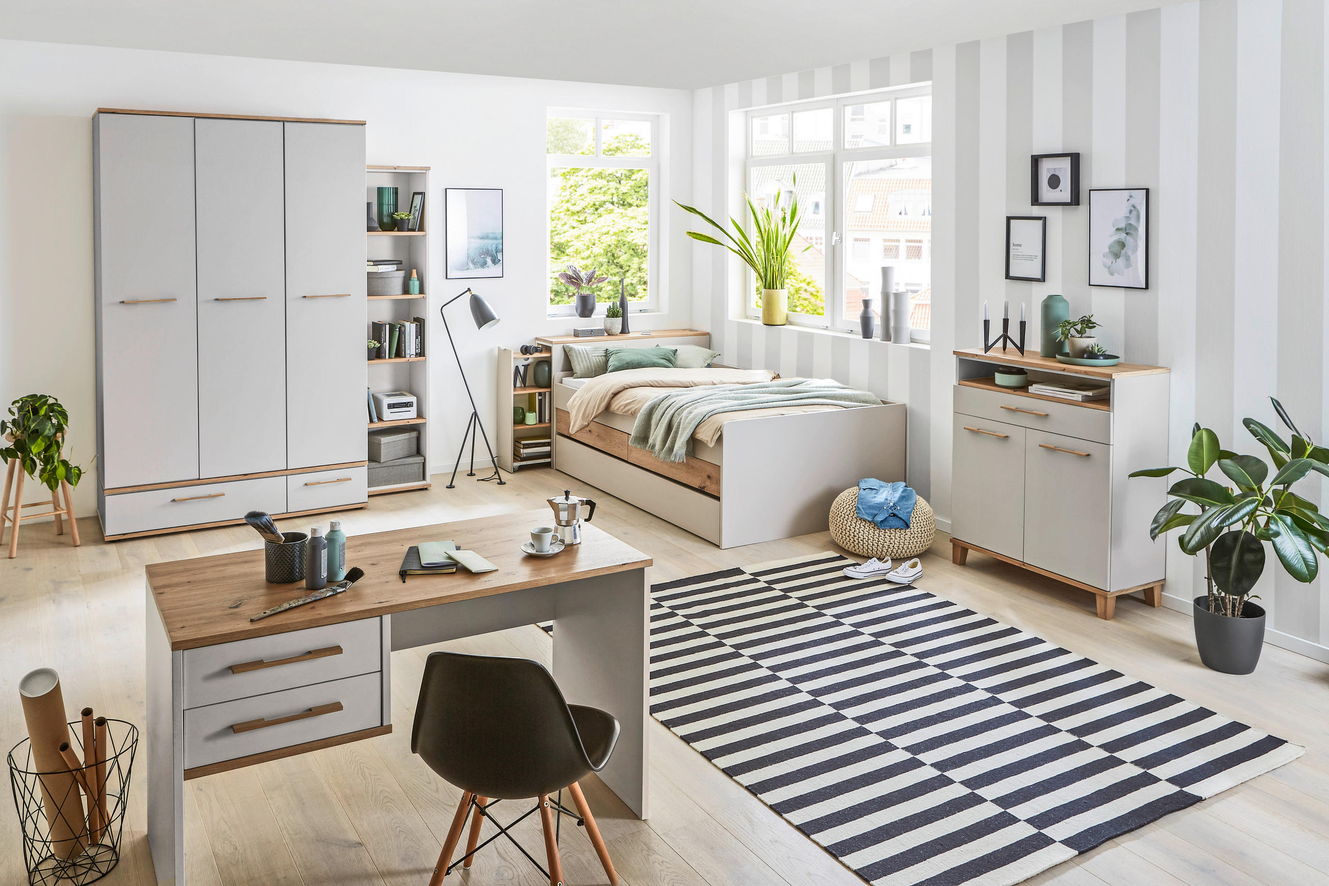 DREHTÜRENSCHRANK  in Eichefarben, Hellgrau  - Eichefarben/Hellgrau, KONVENTIONELL, Holz/Holzwerkstoff (138/203/61,5cm) - Venda