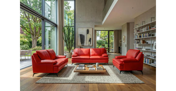 SESSEL in Echtleder Rot  - Rot/Schwarz, Design, Leder/Metall (115/92/98cm) - Novel