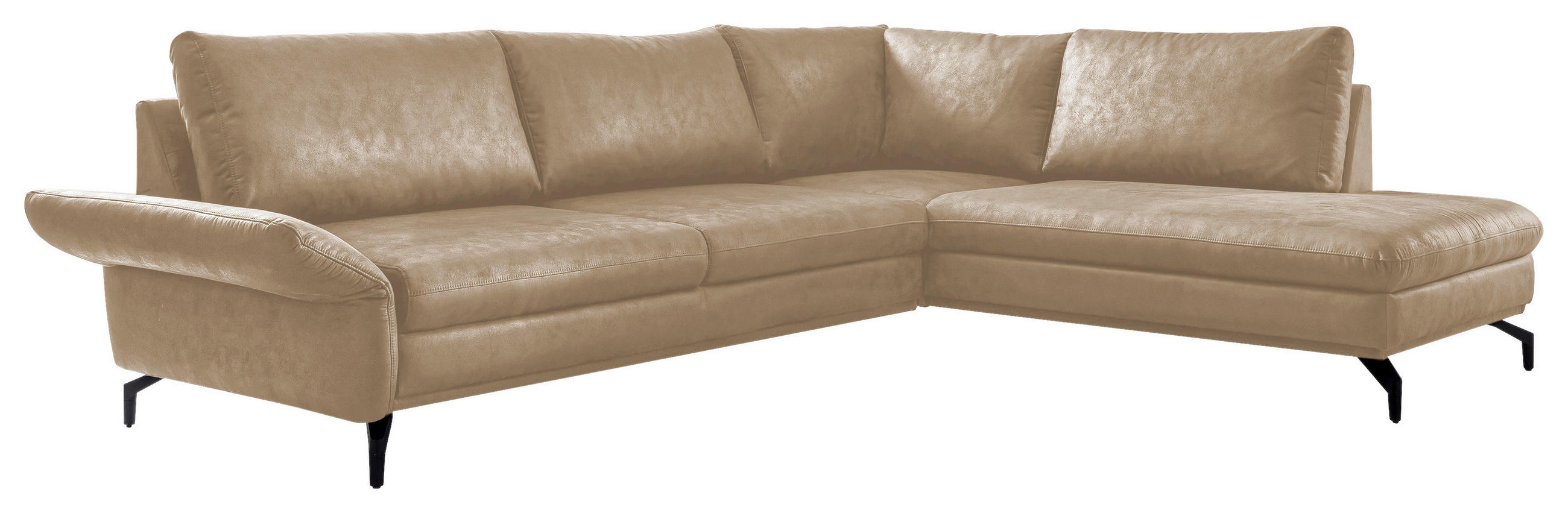 ECKSOFA Creme Lederlook  - Creme/Schwarz, Design, Textil/Metall (273/218cm) - Livetastic