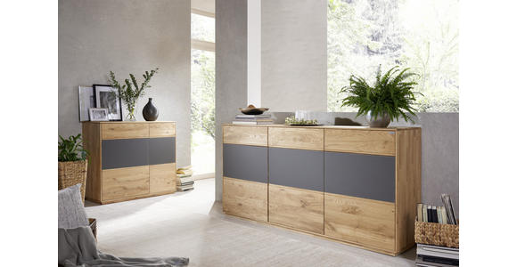 KOMMODE in 98/89/42 cm - Eichefarben/Anthrazit, Design, Glas/Holz (98/89/42cm) - Waldwelt