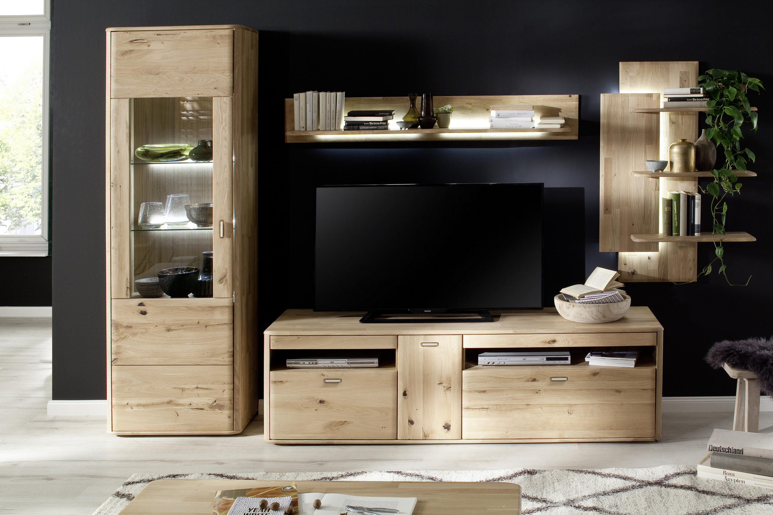 WOHNWAND  in Eichefarben  310/208/50 cm  - Eichefarben, Design, Glas/Holz (310/208/50cm) - Livetastic