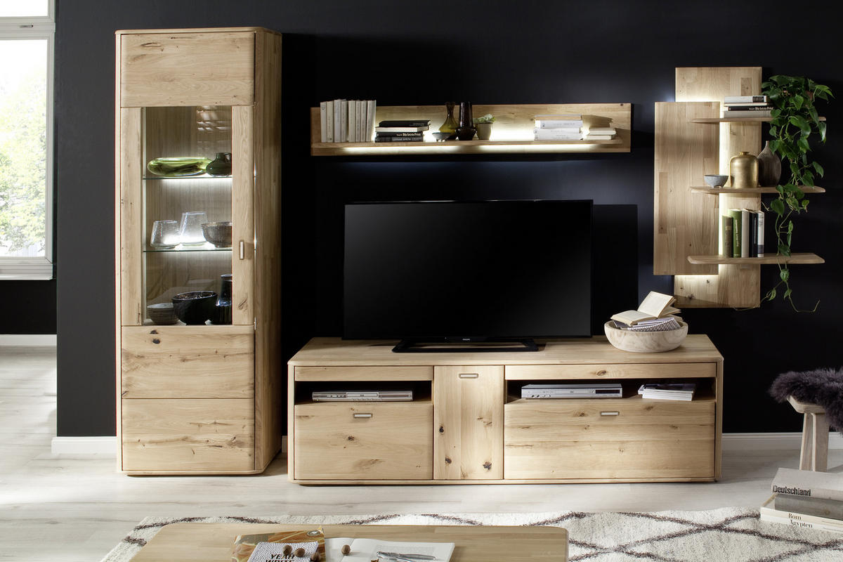 WOHNWAND  in Eichefarben 310/208/50 cm  - Eichefarben, Design, Glas/Holz (310/208/50cm) - Livetastic