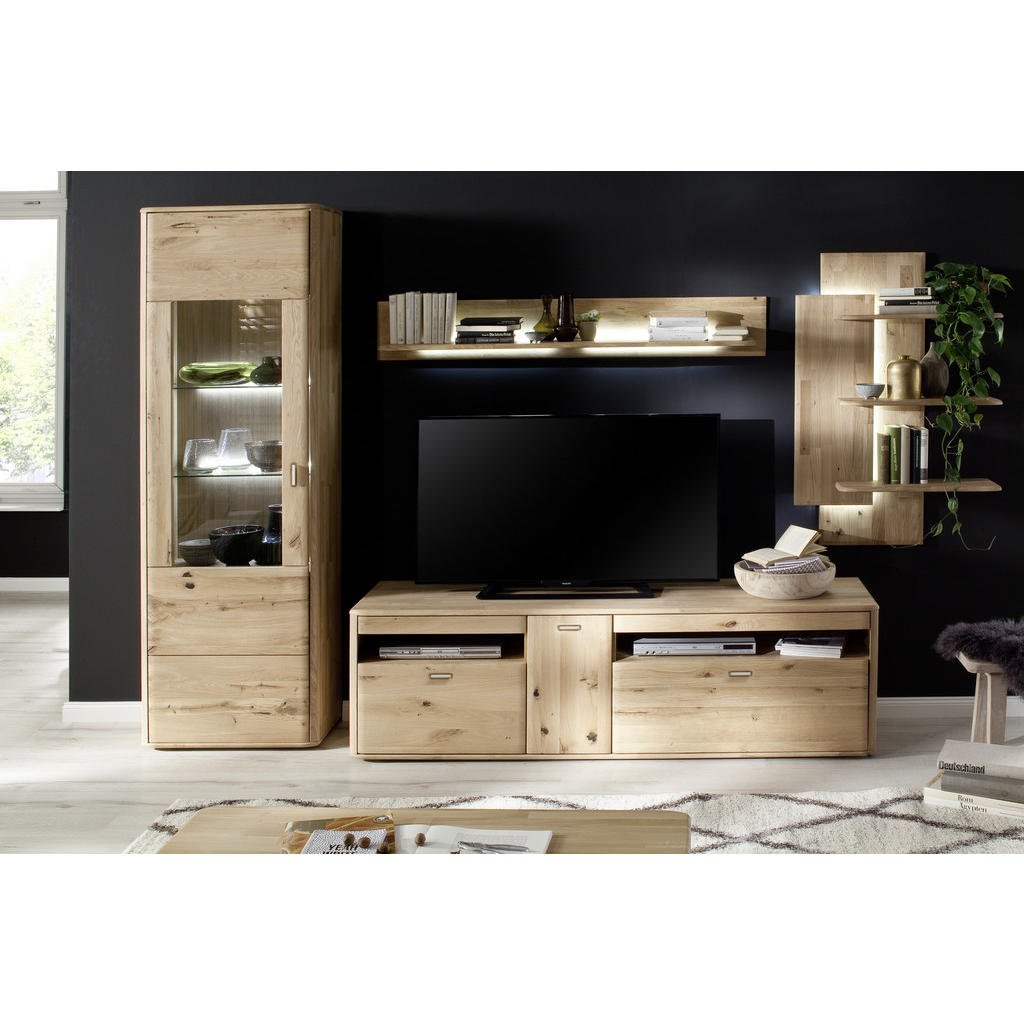 Thumbnail - Livetastic Wohnwand, Eiche, Metall, Balkeneiche, massiv, 2 Schubladen, 310x208x50 cm, Made in EU, Beimöbel erhältlich, W...