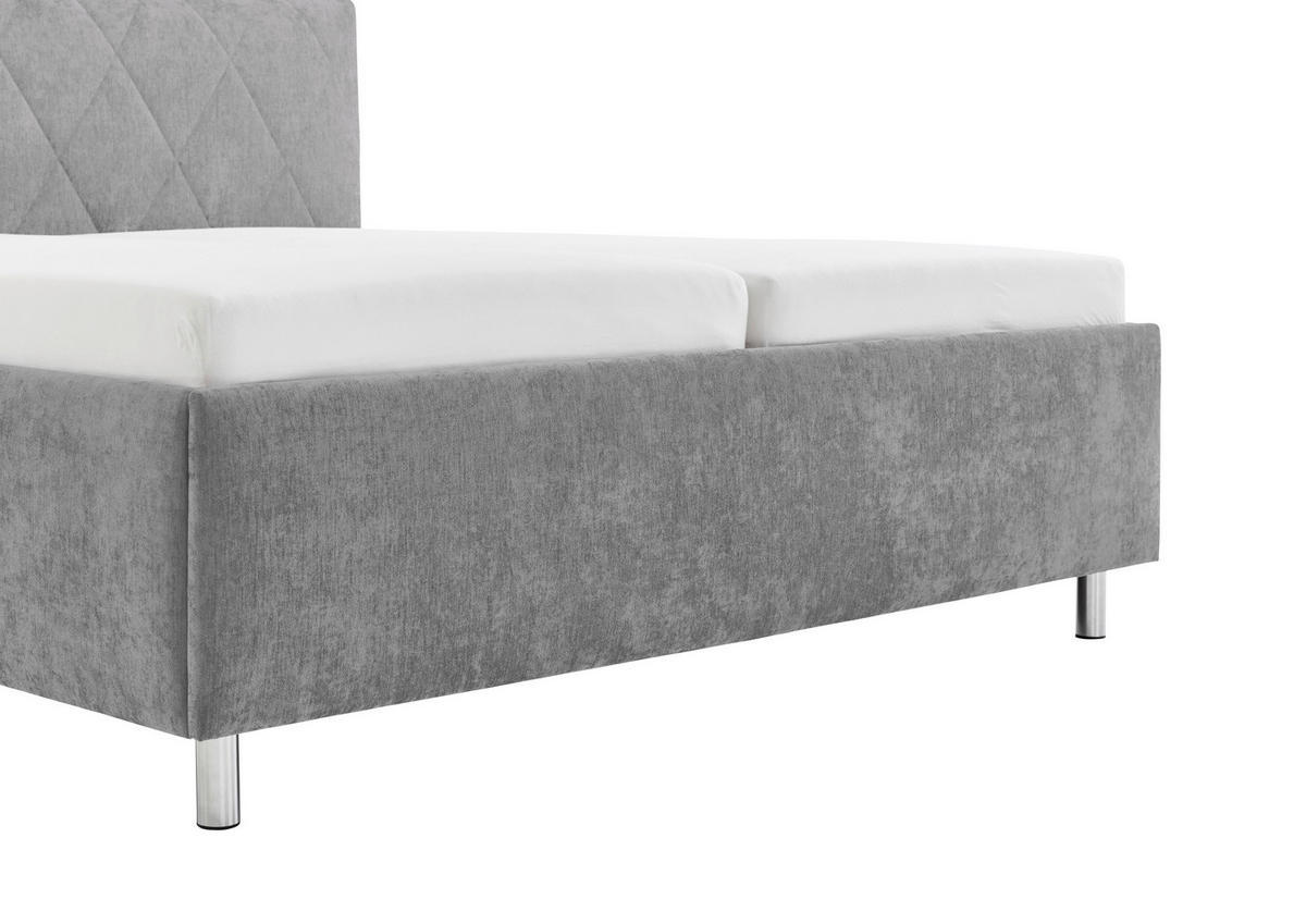 POLSTERBETT 180/200 cm,  in Hellgrau, Matratze, Lattenrost, motorische Verstellbarkeit, Fernbedienung, H2 + H3 = mittel + fest  - Chromfarben/Hellgrau, MODERN, Textil/Metall (180/200cm) - Xora