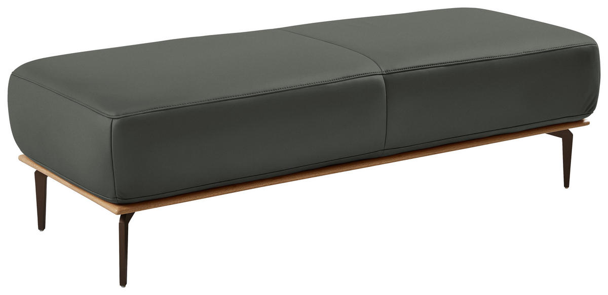 HOCKERHolz, Leder Anthrazit  - Anthrazit/Bronzefarben, Design, Leder/Holz (151/44/61cm) - Valnatura