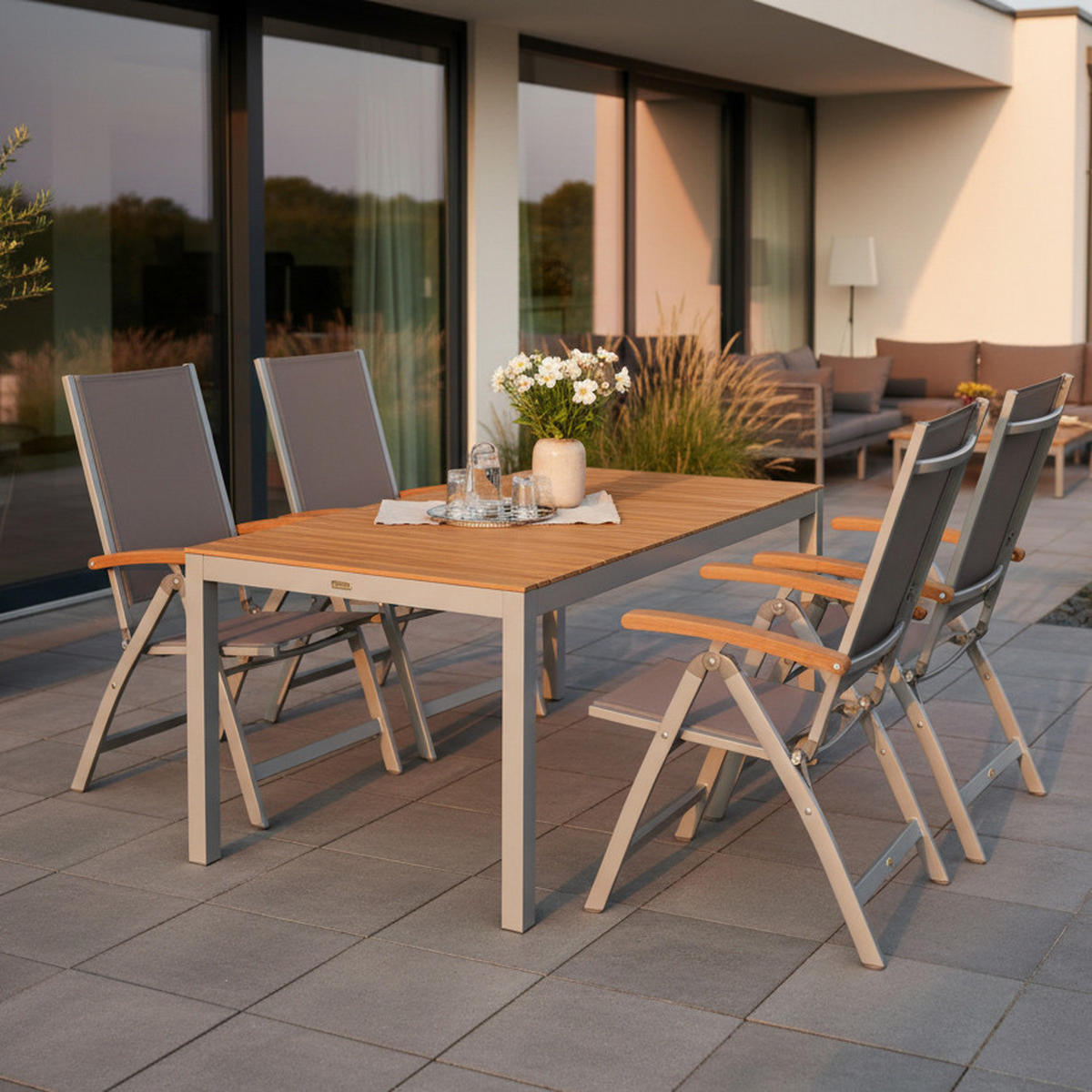 VRTNA GARNITURA Naxos  aluminij  siva, srebrne barve, barve akacije  siva, srebrne barve, barve akacije    - srebrne barve/siva, Moderno, kovina/tekstil (150/90/74cm) - Gardenson