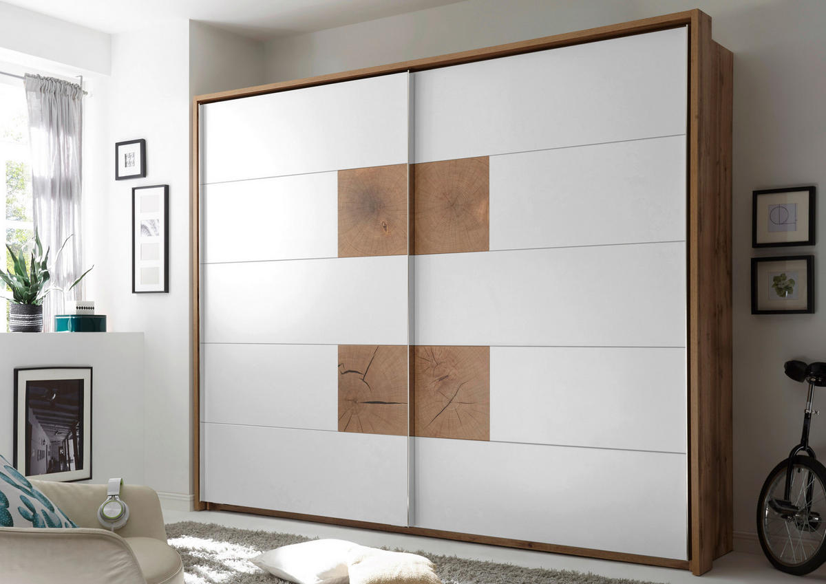 ORMAR - VISEĆA KLIZNA VRATA bela, divlji hrast  280/230/65 cm  - boja hroma/bela, Konvencionalno, metal/pločasti materijal (280/230/65cm) - Hom`in
