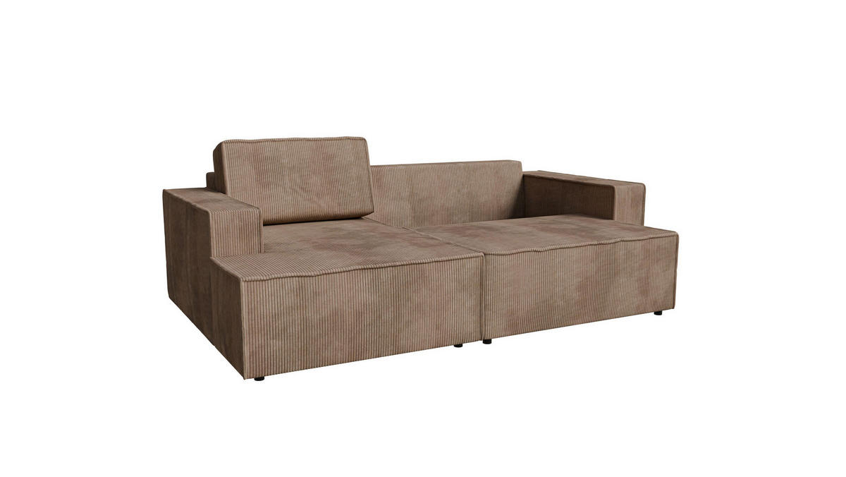 ECKSOFA inkl. Funktionen Hellbraun Cord  - Hellbraun/Schwarz, MODERN, Kunststoff/Textil (149/245cm) - Stylife