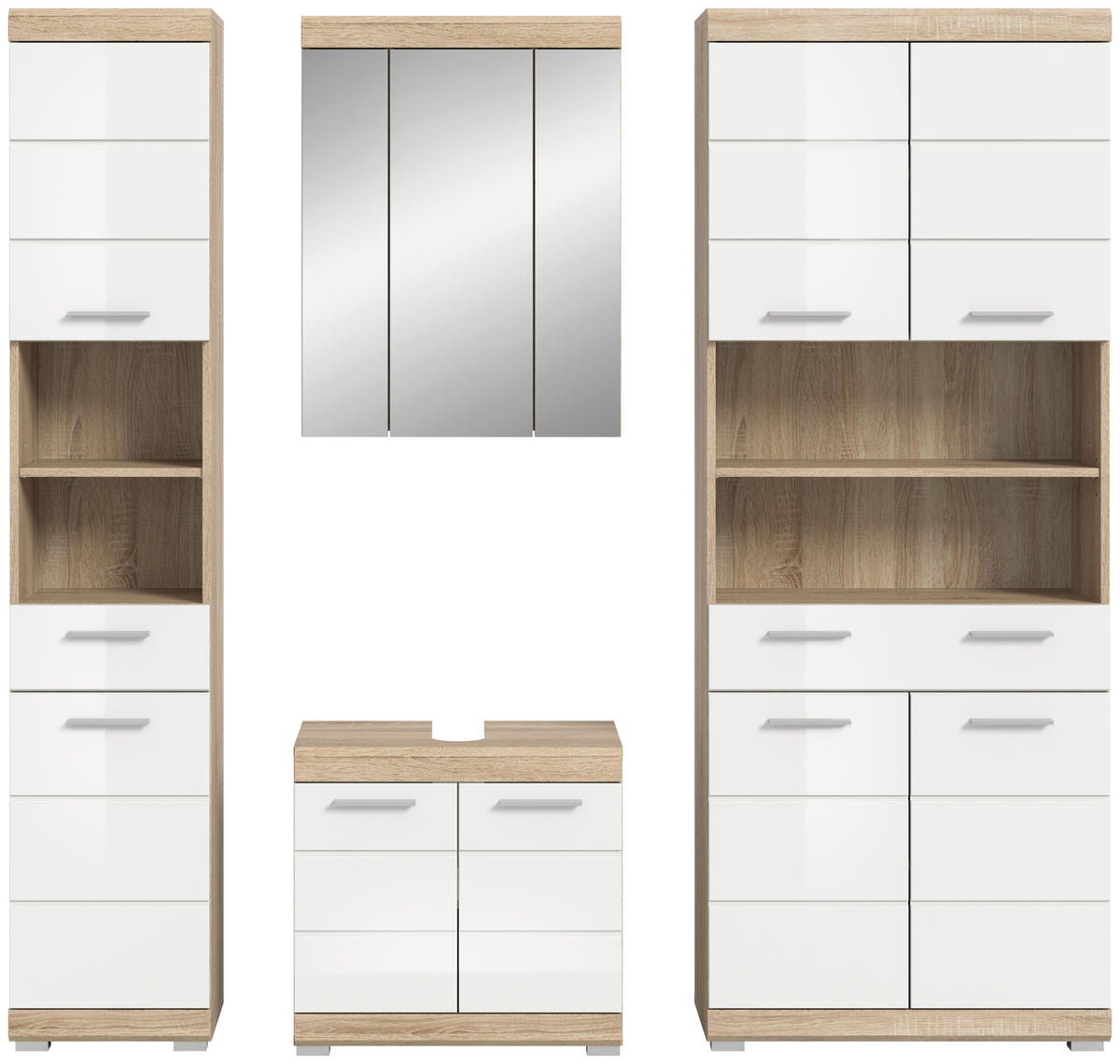 BADEZIMMER 4-teilig  in 165 cm  - Weiß Hochglanz/Silberfarben, MODERN, Glas/Holzwerkstoff (165cm) - MID.YOU