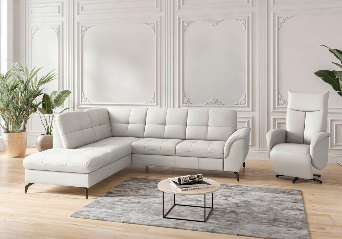 ECKSOFA in Vliesstoff Kombination Echtleder/Stoff Weiß  212/244 cm  - Schwarz/Weiß, MODERN, Leder/Textil (212/244cm) - Sit & More