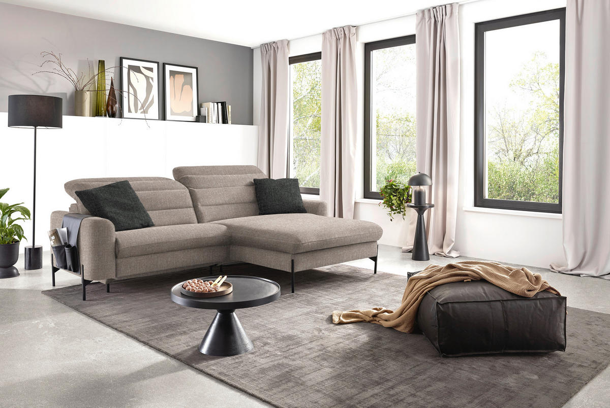 ECKSOFA in Flachgewebe Hellbraun  - Hellbraun/Schwarz, Design, Textil/Metall (252/191cm) - Dieter Knoll