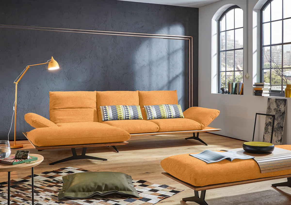ECKSOFA in Flachgewebe Currygelb  159/314 cm  - Currygelb/Schwarz, Design, Holz/Textil (159/314cm) - Dieter Knoll