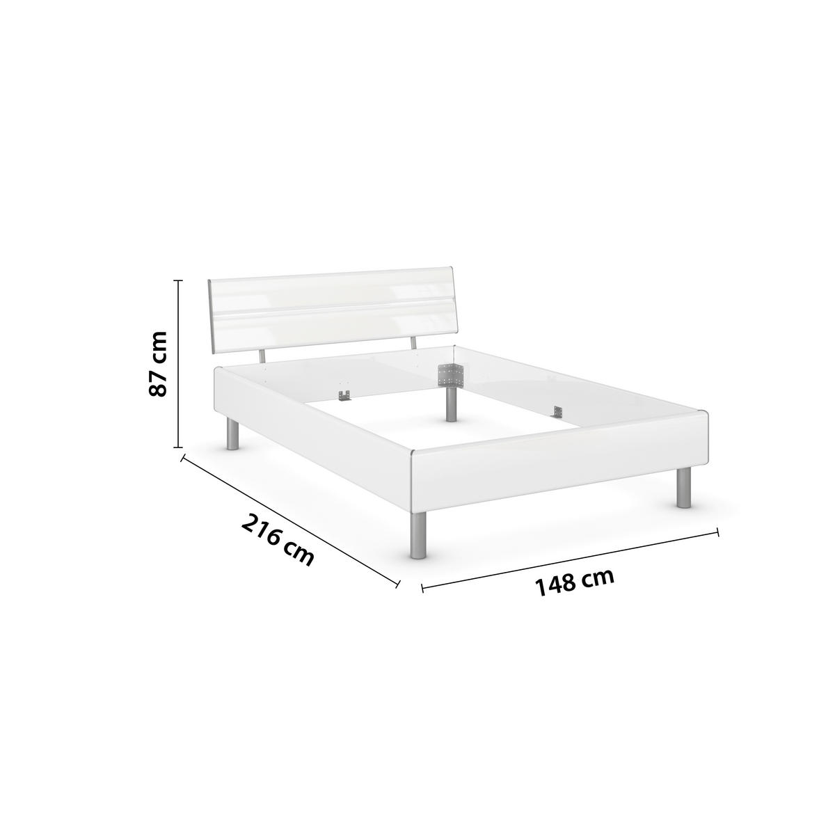 BETT 140/200 cm  in Weiß Hochglanz  - Weiß Hochglanz/Alufarben, Design, Holzwerkstoff/Metall (140/200cm) - Carryhome