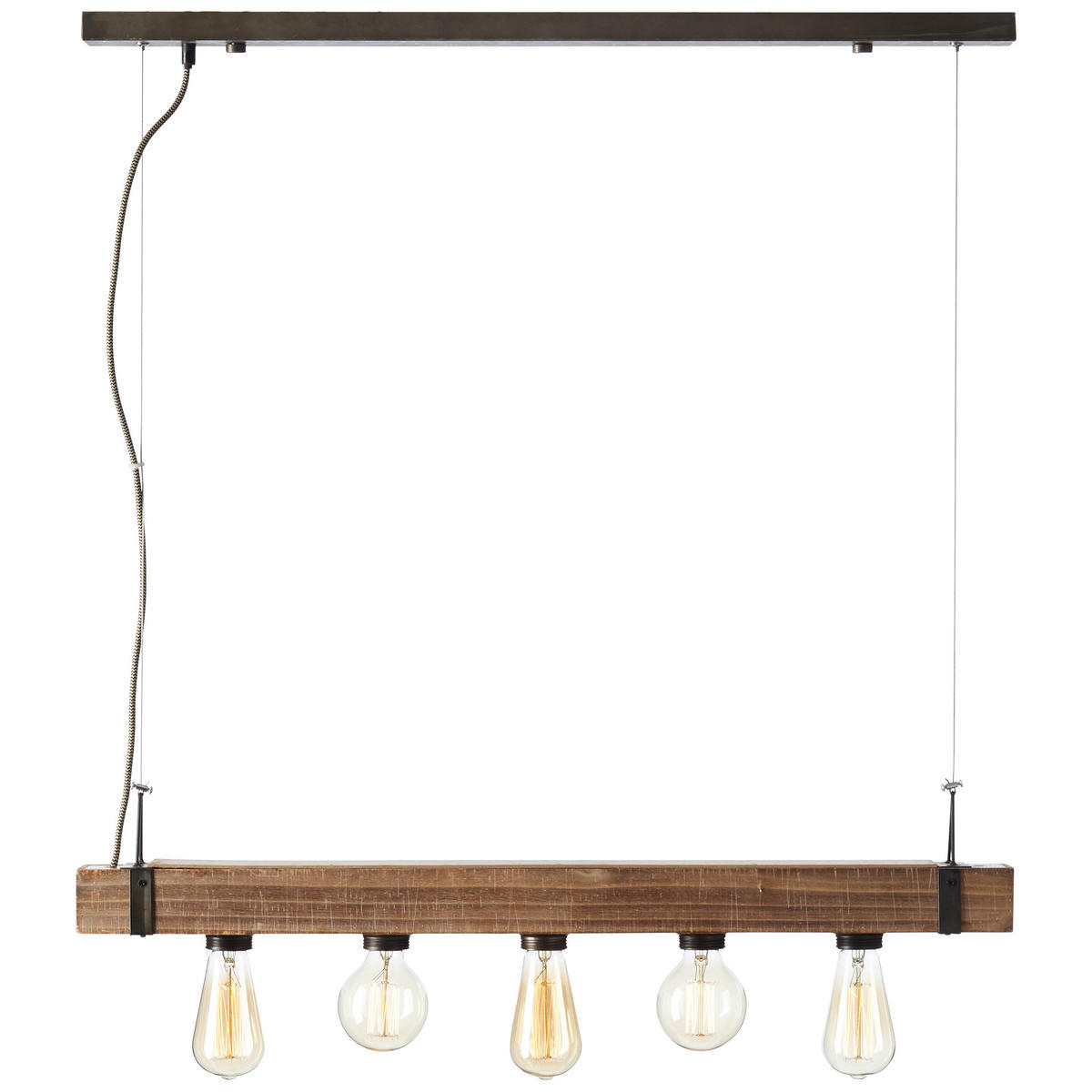 PENDELLEUCHTE 80/110/8 cm   - Dunkelbraun/Schwarz, Natur, Holz/Metall (80/110/8cm) - Brilliant