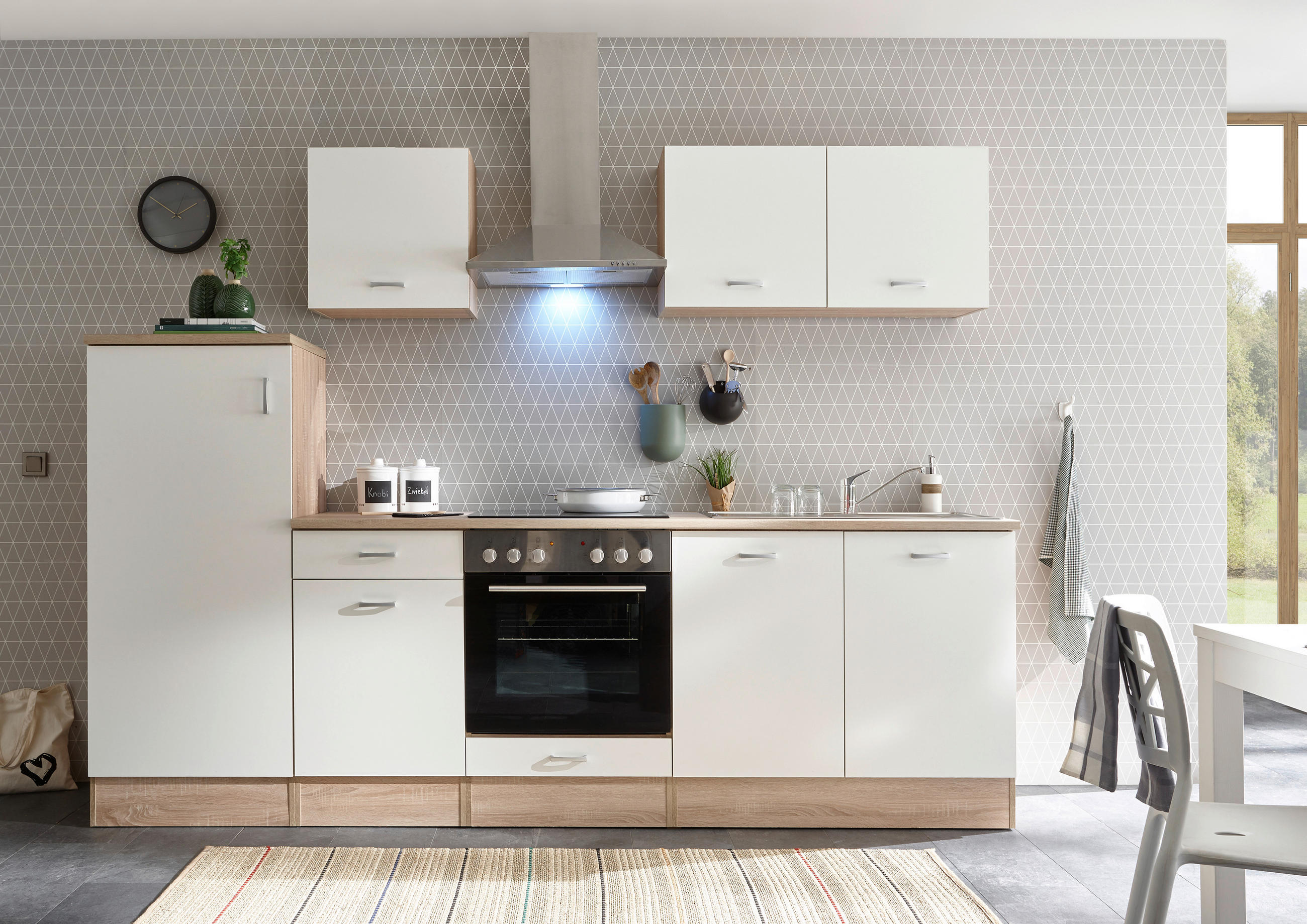 KÜCHENBLOCK 270 cm   in Weiß, Sonoma Eiche  - Weiß/Sonoma Eiche, Basics, Holzwerkstoff/Metall (270cm) - MID.YOU