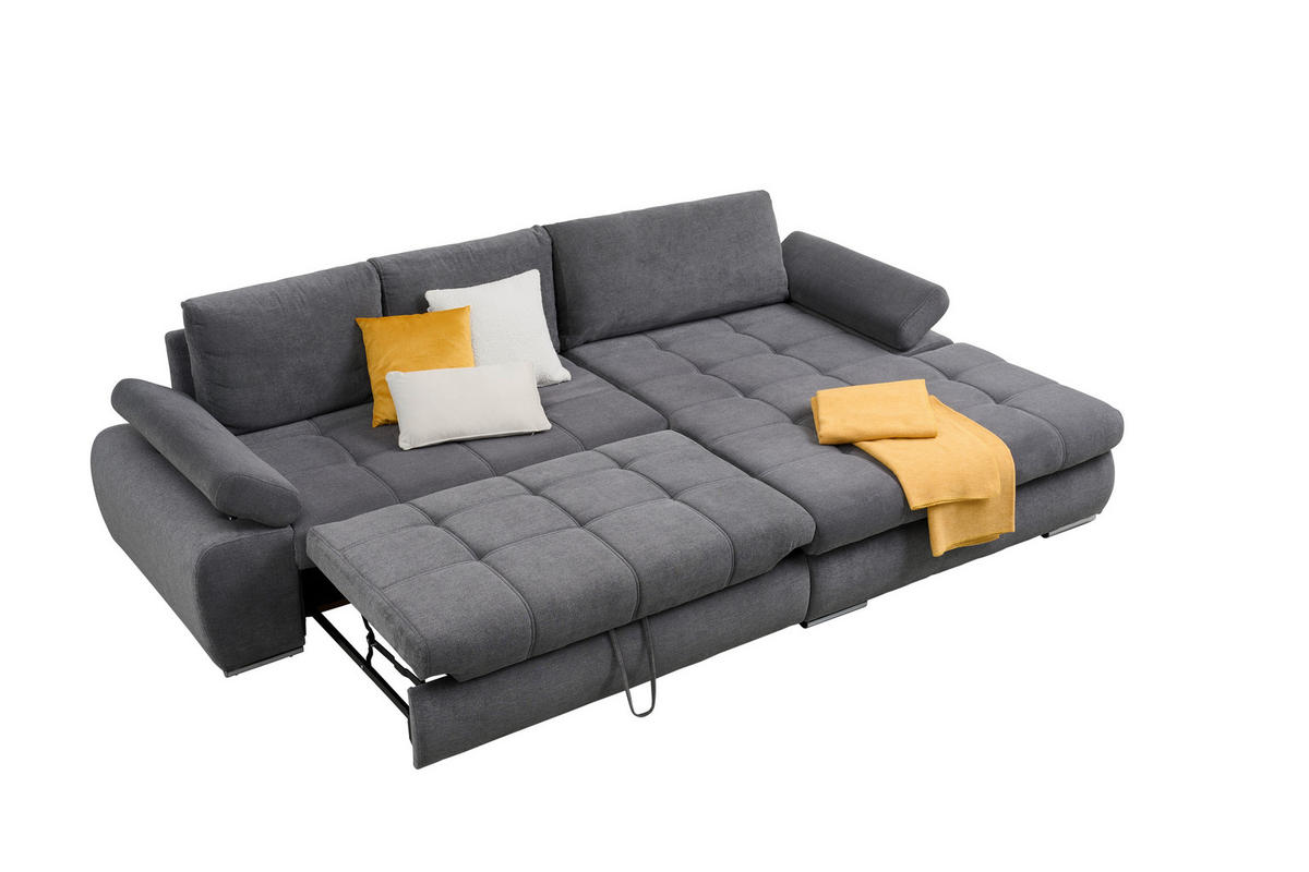 ECKSOFA Grau Flachgewebe  - Chromfarben/Weiß, Design, Kunststoff/Textil (294/173cm) - Carryhome