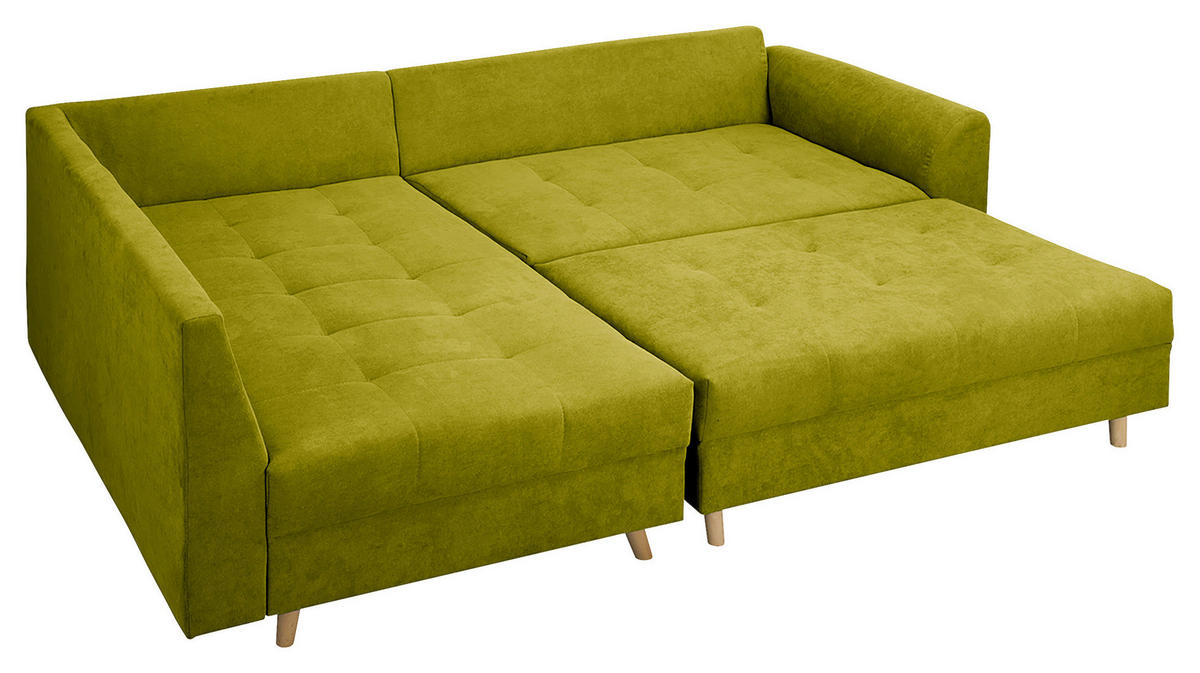 ECKSOFA inkl. Hocker Ariella Hellgrün Mikrofaser  - Naturfarben/Hellgrün, Design, Holz/Textil (161/231cm) - Livetastic