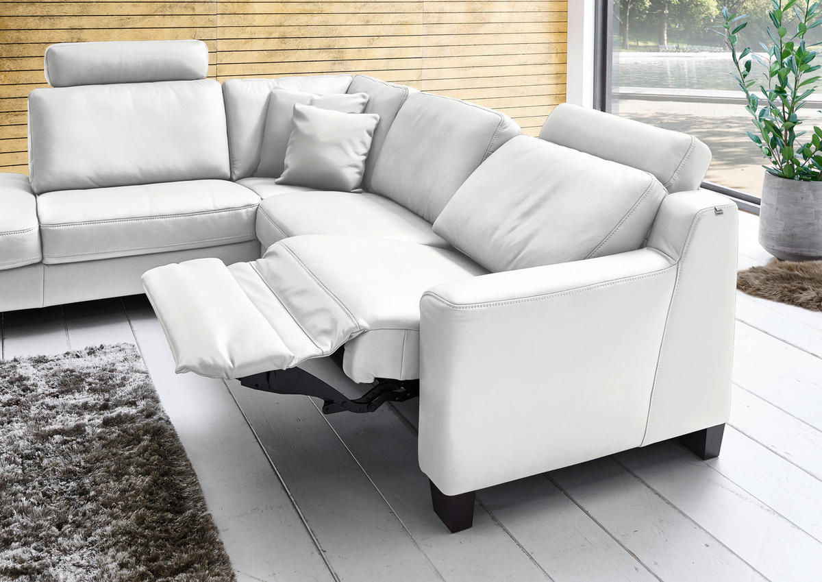ECKSOFA in Echtleder Hellgrau  - Eichefarben/Hellgrau, Design, Leder/Holz (235/259cm) - Valdera