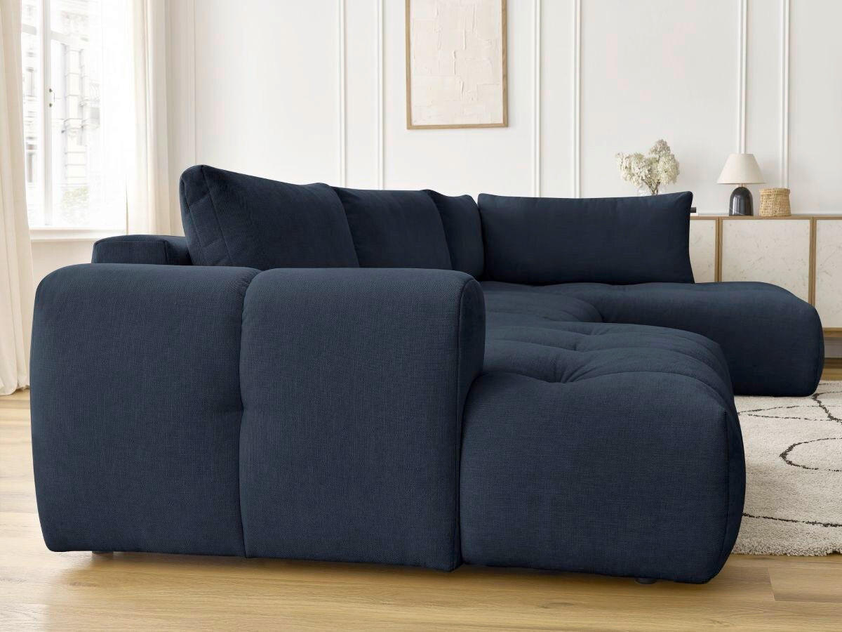 WOHNLANDSCHAFT  FUJI  Dunkelblau Leinenoptik  - Schwarz/Dunkelblau, MODERN, Kunststoff/Textil (160/377/204cm)