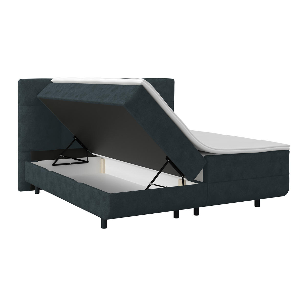 POLSTERBETT Bettkasten, Topper 200/200 cm  in Blaugrau  - Blaugrau/Schwarz, MODERN, Kunststoff/Textil (200/200cm) - MID.YOU
