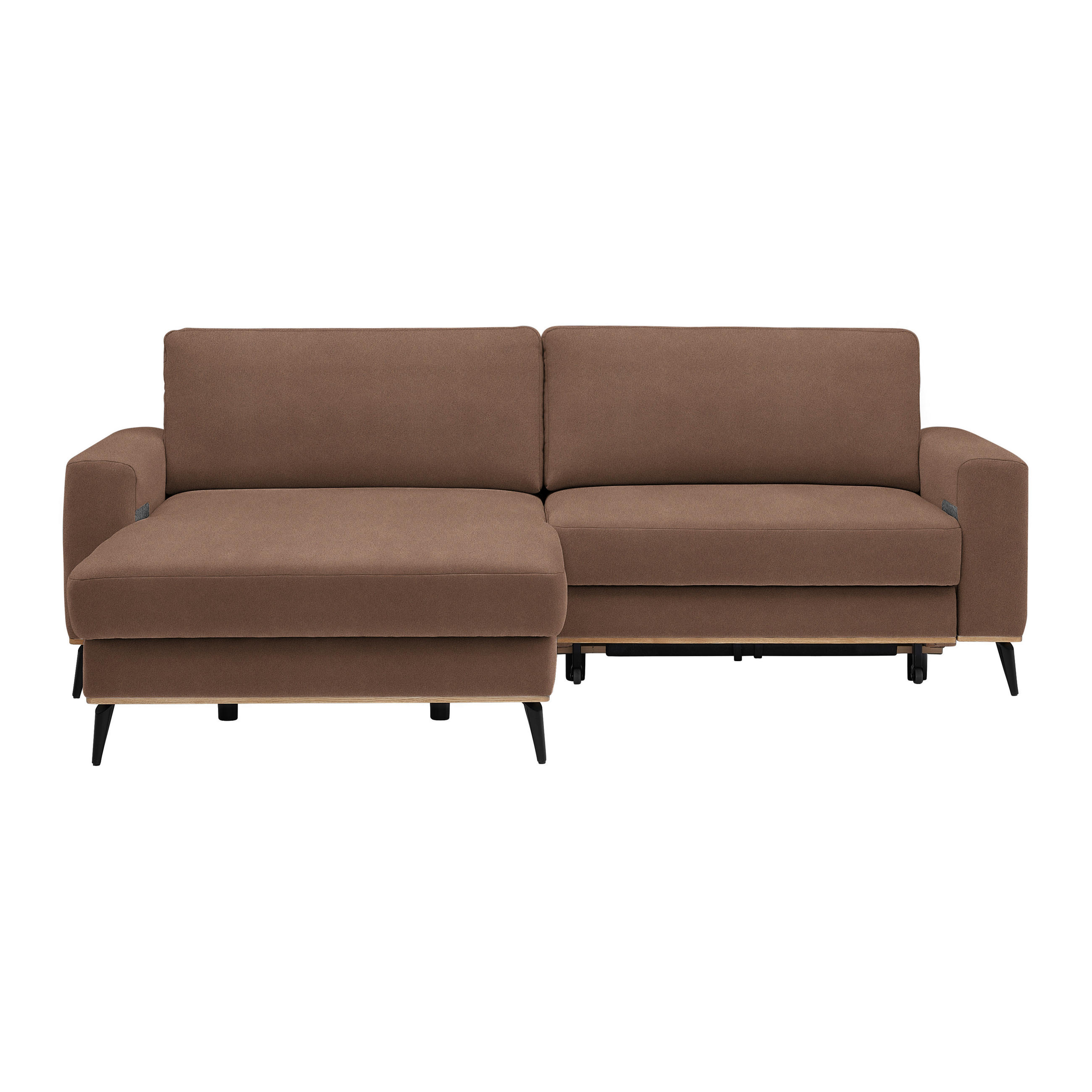 ECKSOFA Lederlook, Mikrofaser Braun  - Schwarz/Braun, Konventionell, Holz/Textil (167/87/234cm) - MID.YOU