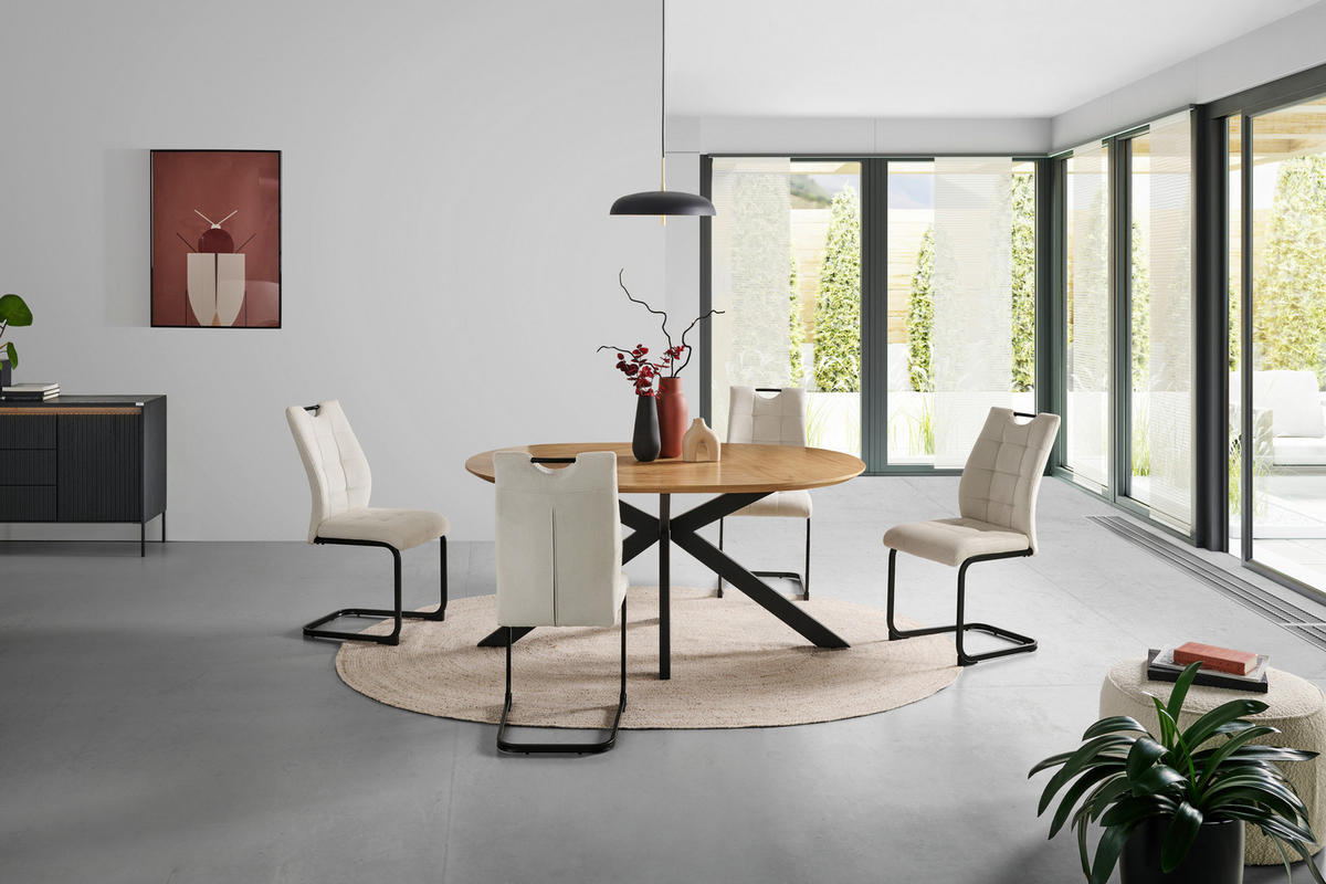 SCHWINGSTUHL  in Eisen Mikrofaser  - Beige/Schwarz, LIFESTYLE, Textil/Metall (44/96/59cm) - MID.YOU