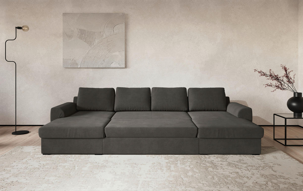 SJEDEĆA GARNITURA tekstil  antracit   - crna/antracit, Trend, tekstil/plastika (154/327/86cm) - MID.YOU