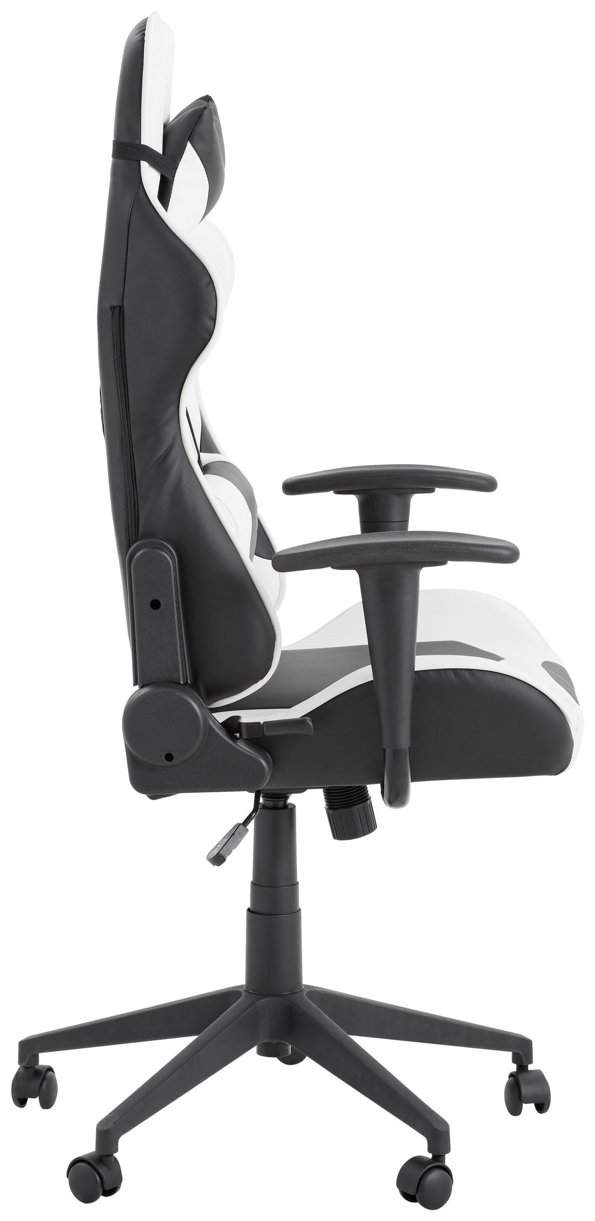 GAMER SZÉK  bőrhatású textil fekete, fehér  - fekete/fehér, Design, műanyag/textil (70/129-138/59cm) - Voleo
