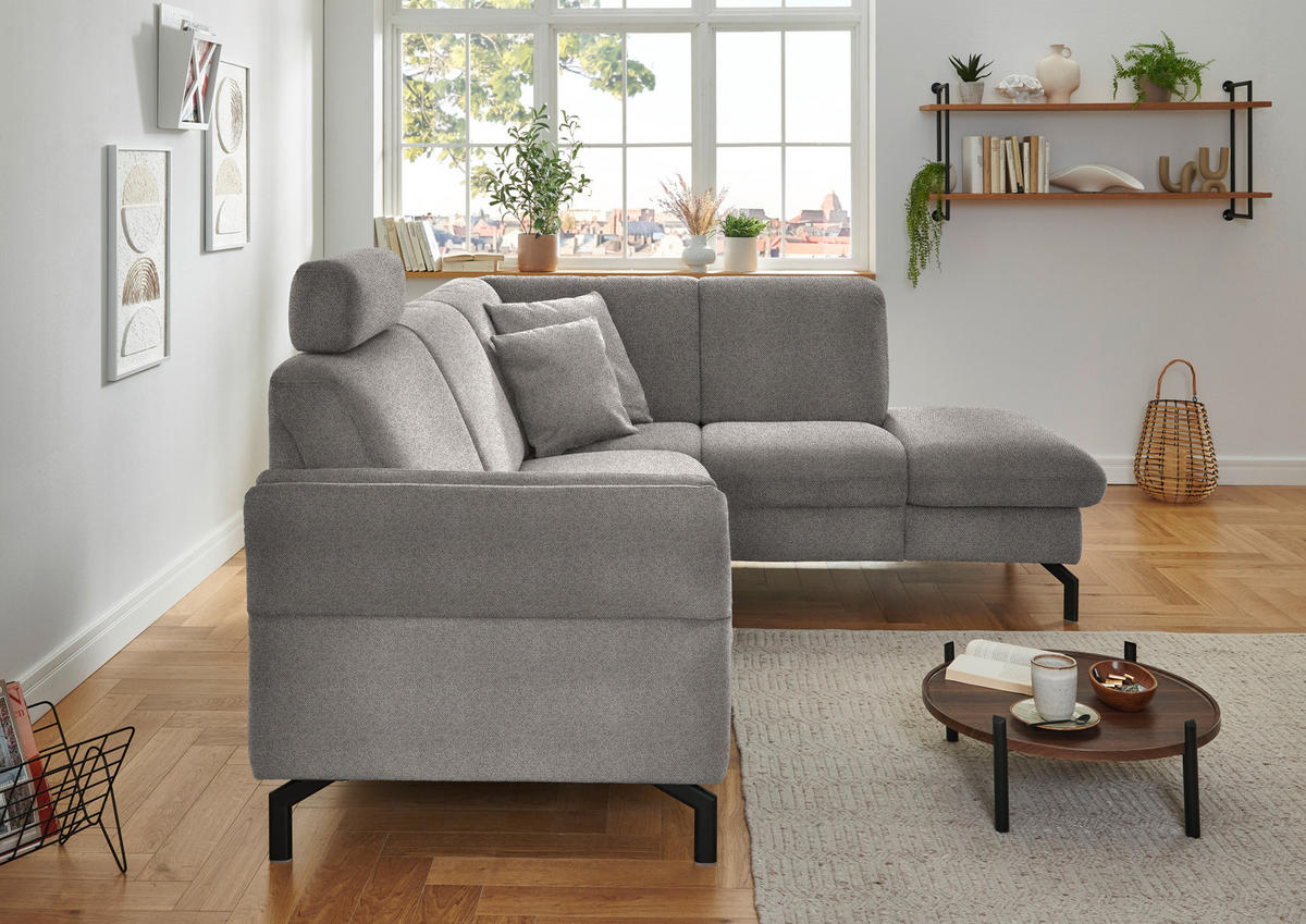 ECKSOFA in Flachgewebe Graubraun  241/190 cm  - Graubraun/Schwarz, KONVENTIONELL, Textil/Metall (241/190cm) - Beldomo Comfort