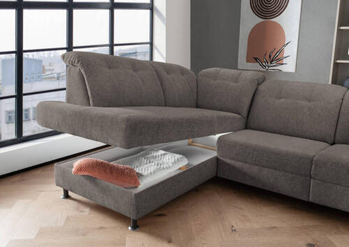 ECKSOFA in Chenille Graubraun  - Graubraun/Schwarz, Modern, Textil/Metall (198/270cm) - Livetastic