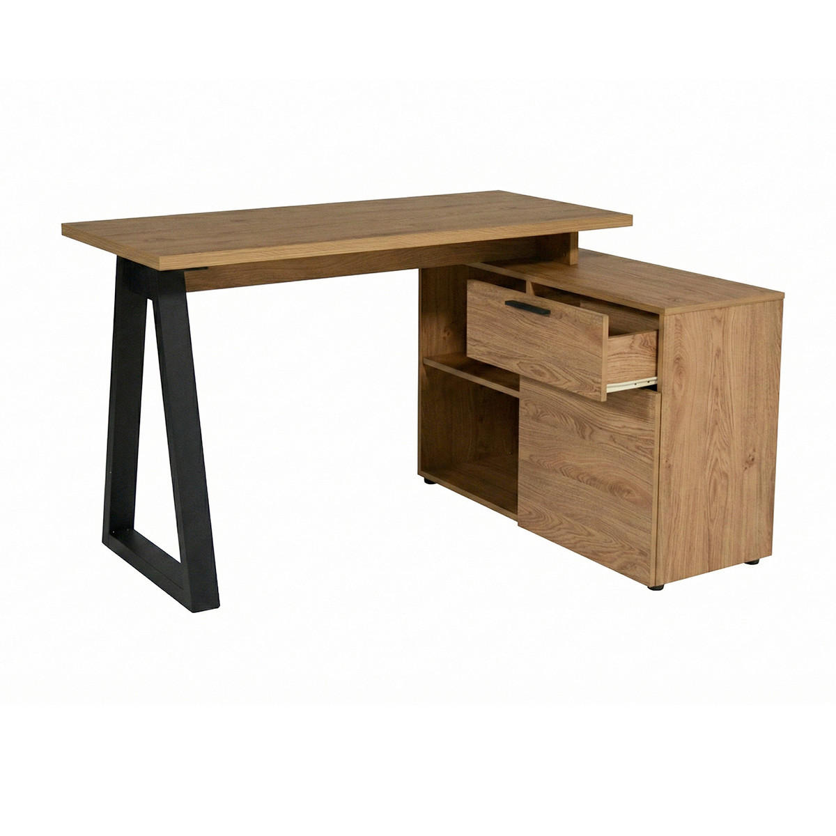 ECKSCHREIBTISCH 130/95/76,2 cm Schwarz, Eichefarben Stauraum, seitenverkehrt montierbar  - Eichefarben/Schwarz, Design, Holzwerkstoff/Metall (130/95/76,2cm) - MID.YOU